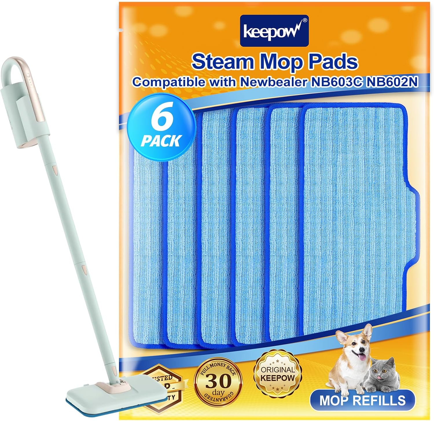 KEEPOW Replacement Microfiber Pads Compatible with Newbealer Steam Mop
