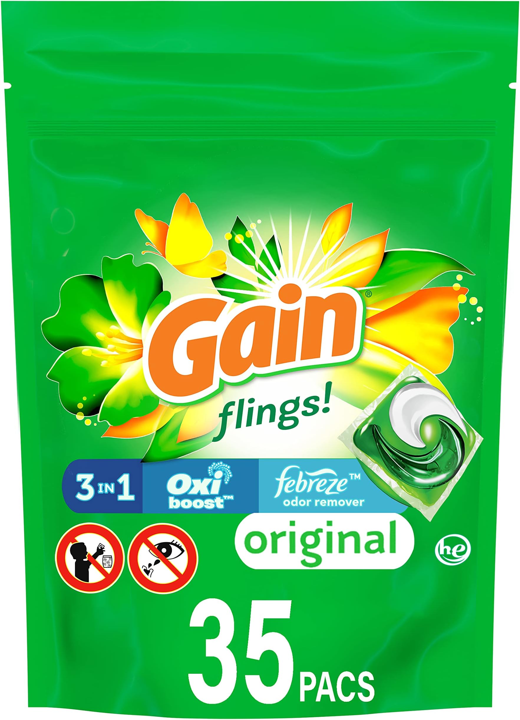 Gain Flings Laundry Detergent Soap Pacs, Original, 35 count