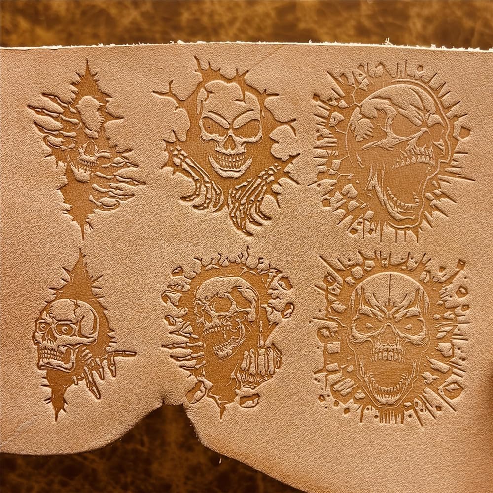 Skull Series Leather Stamp Set, 6 Piece Skull Design Leather Embossing Mold, Brass Stamp for Leathercraft (Skull in the wall)