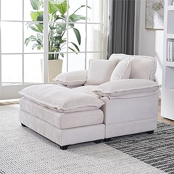 45.67" Oversized Corduroy Accent Chair With Ottoman - Deep Seat Cloud Sofa, Boneless Design, Dark Grey, No Assembly