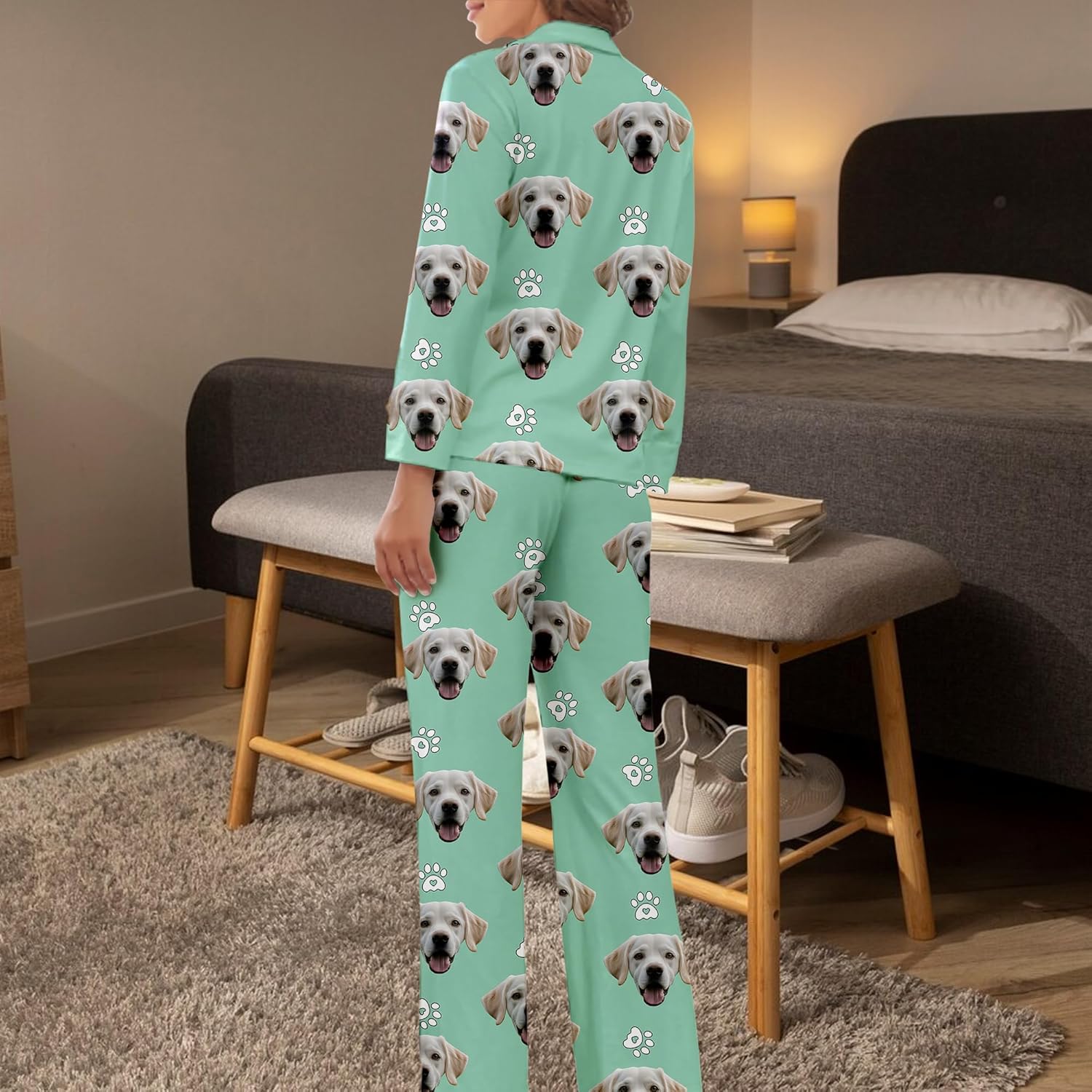 Personalized Pajamas For Women Set Funny Custom Pet Dog Face Pajamas Photo Pjs Gift Long Sleeve Button Down Sleepwear - Image 3