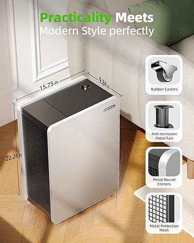 Miniatura 7 de Purificador de aire para habitaciones grandes filtro de aire HEPA verdadero para alergias mascotas asma humo limpiador de aire - 3522 pies cuadrados