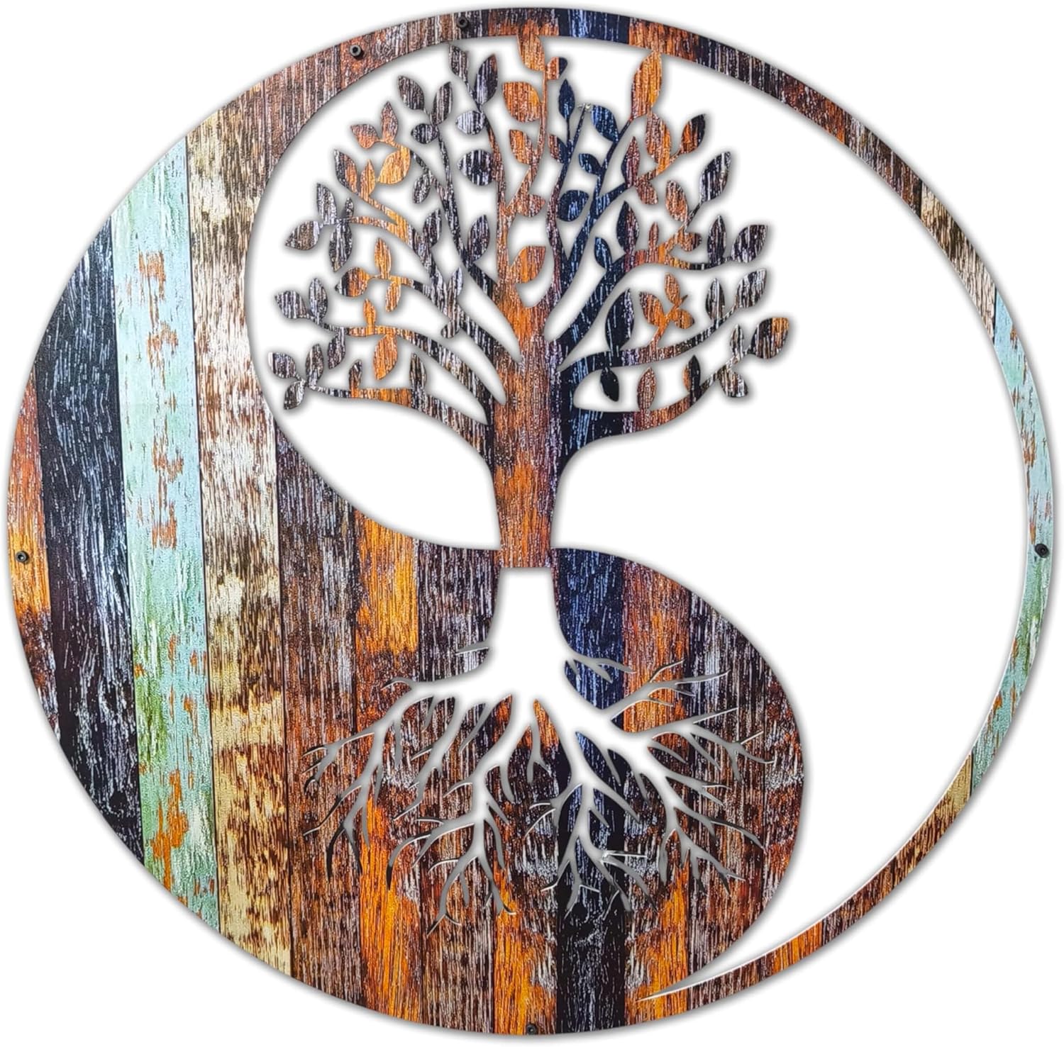 Venodeco Yin Yang Tree of Life Wall Decor – Indoor & Outdoor Use | 2mm Laser-Cut Steel with UV Printed Design | Elegant Wall Art for Home, Garden, Living Room, Office | Floating Effect, Easy to Hang