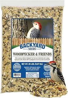 CountryMax Backyard Seeds Woodpecker No-Waste Bird Seed Mix 20lbs - Premium Shelled Peanuts & Sunflower Chips, Medium Bag of Wild Bird Food