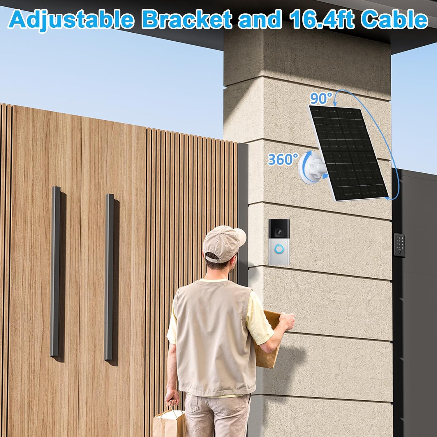 FUTURENZEN 7W Solar Panel Kit for Ring Video Doorbell 2/3/3 Plus/4, 16.4ft Cable, IP65 Waterproof, 360° Adjustable Mount