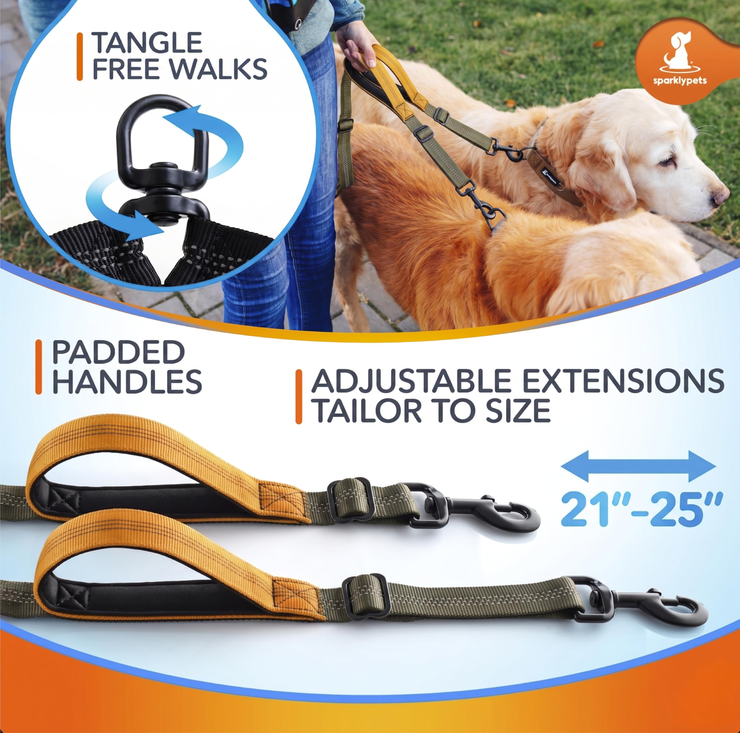 SparklyPets Correa elástica doble para perro con soporte trasero, correa doble para perros para razas medianas y grandes, riñonera para correr con bolsillos para teléfono, residuos, golosinas y