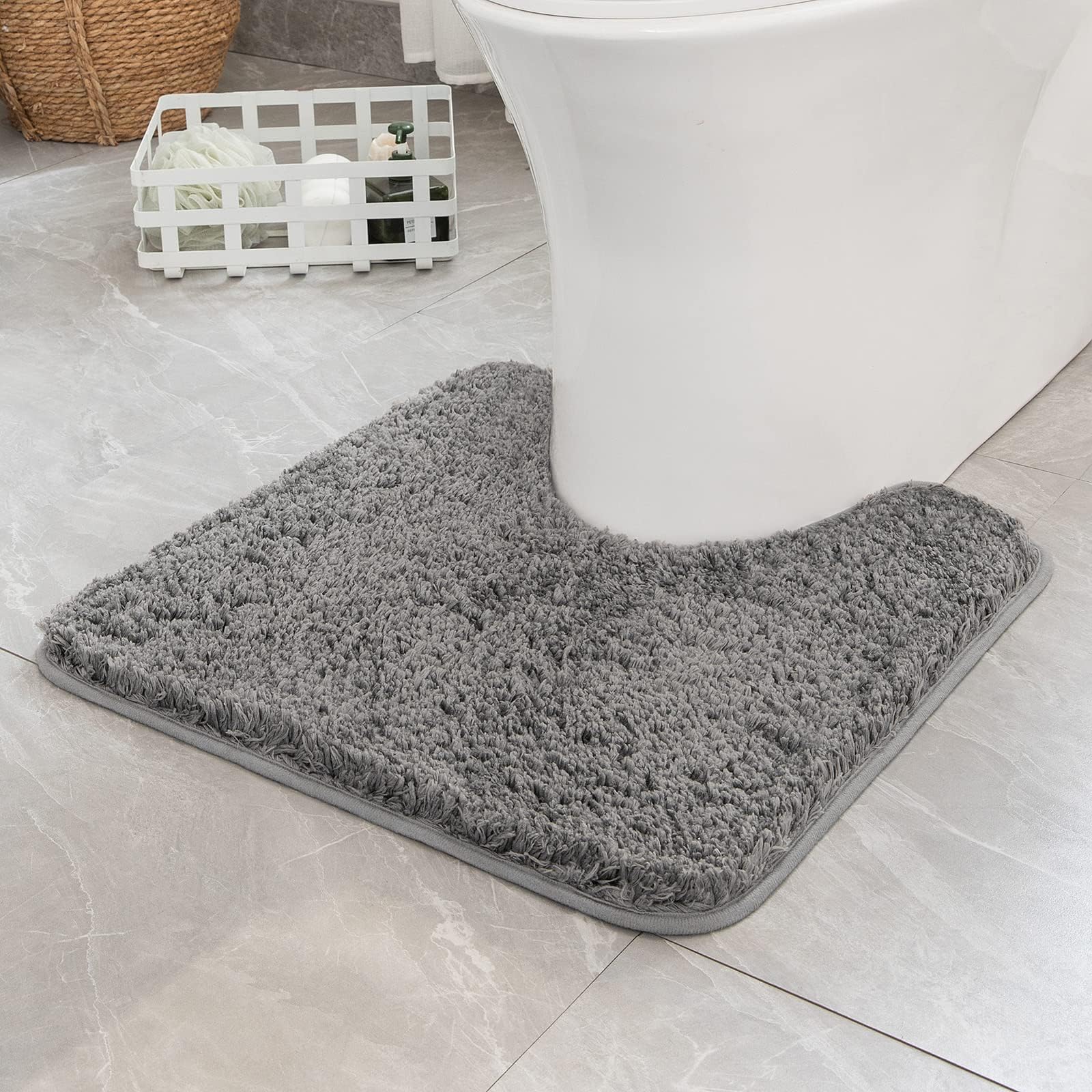 MIULEE WC-Vorleger, U-förmig, Mikrofaser, Badematte, 61 x 61 cm, Grau | Saugfähig, rutschfest, schnell trocknend, flauschiger Badteppich für Badezimmer, Boden, Badewanne, Dusche, maschinenwaschbar
