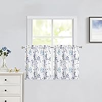 Vista 1 de Cortinas de cocina con estampado floral azul de 24 pulgadas de largo, cortinas de café de acuarela para cocina, tratamiento de ventana de baño