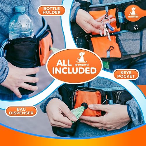 Miniatura 6 de SparklyPets Correa Doble Elástica de Cintura para 2 Perros con Soporte Trasero – Correa Doble para Perros para Razas Medianas/Grandes – Riñonera Azul