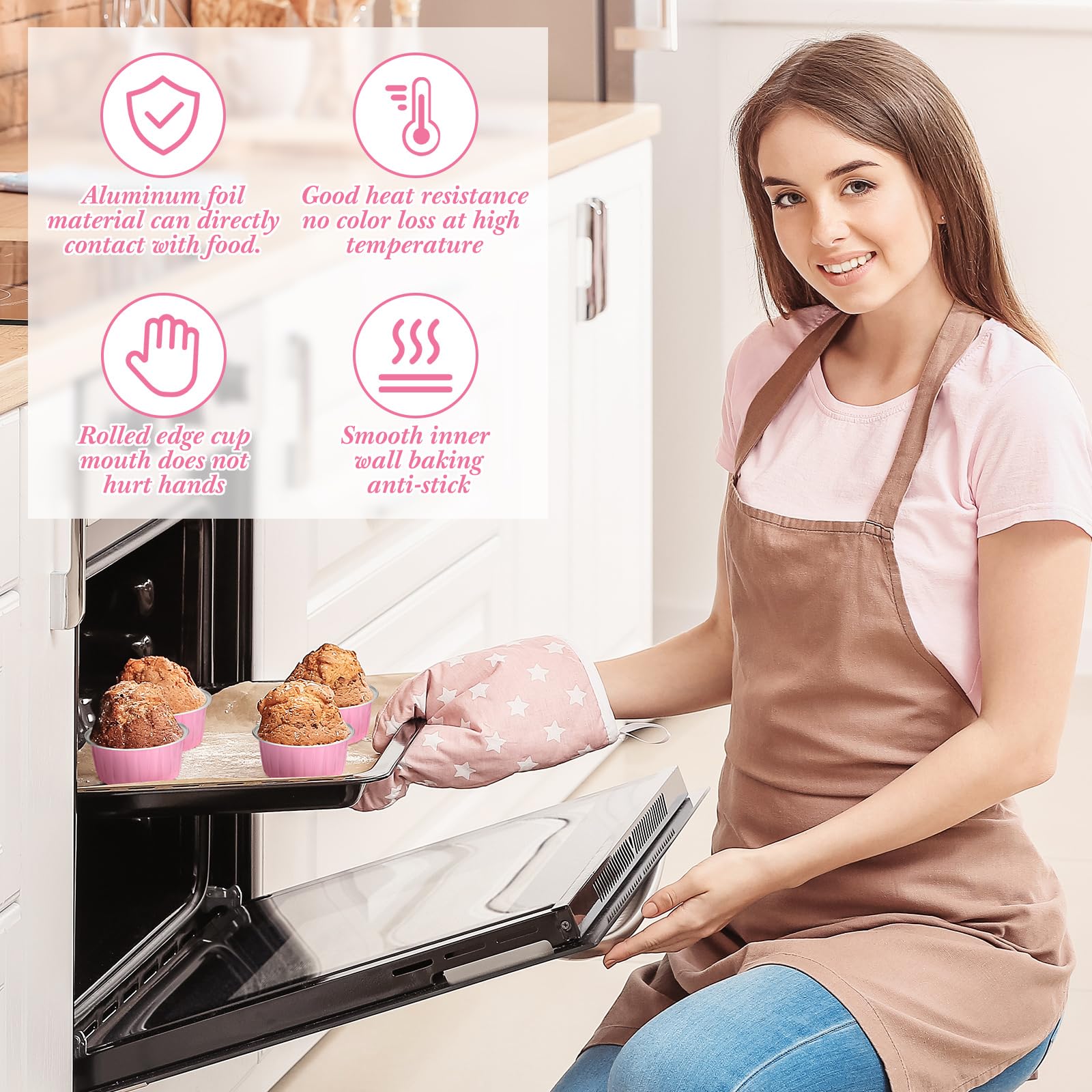Gejoy 400 moldes desechables con tapas, tazas de aluminio para hornear de 5 onzas, mini forros para cupcakes, creme brulee, tartas de queso, magdalenas, moldes de flan, contenedor de lata de postre