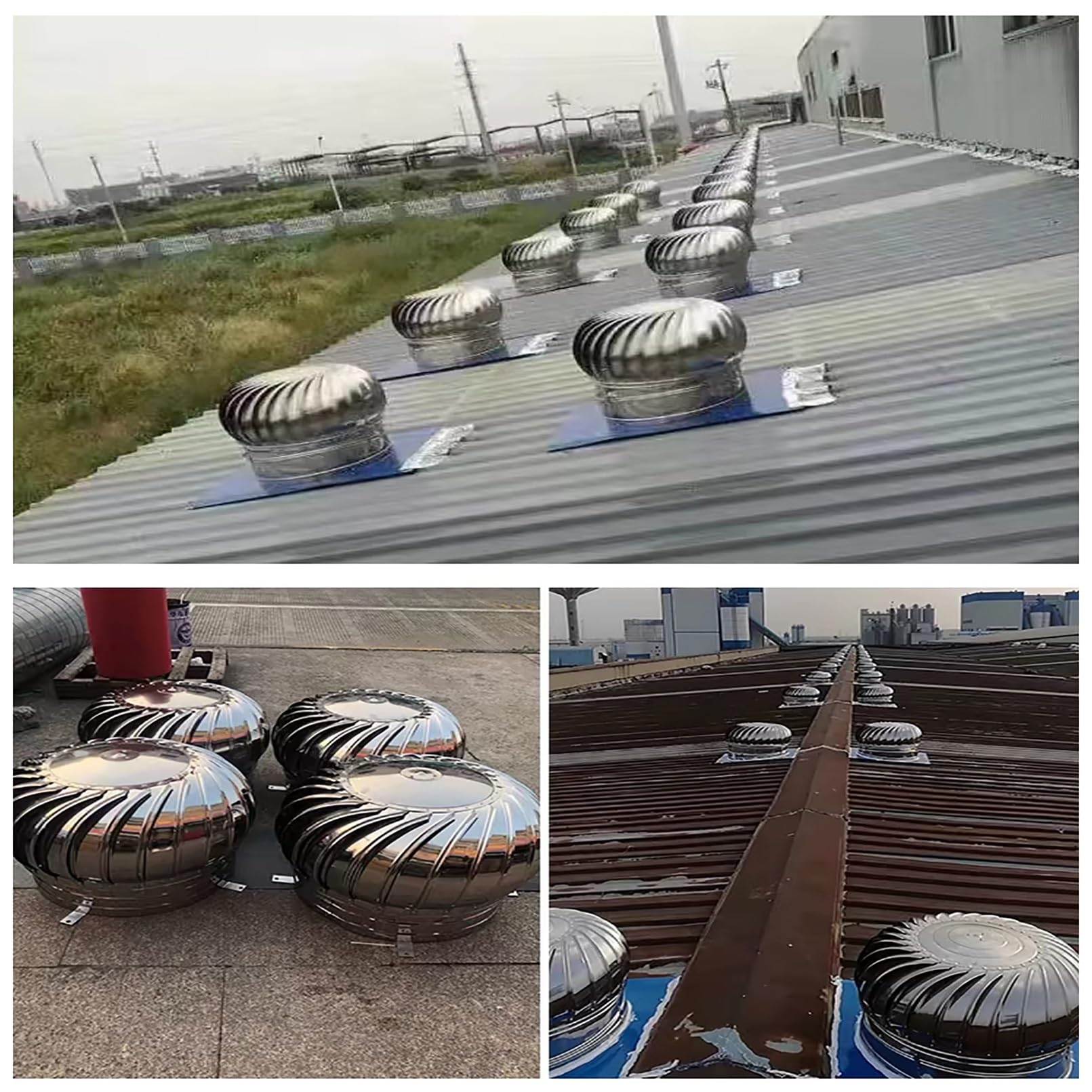Rotatif Toit Extracteur De Fumées, Turbine De Ventilation De Toit Sans Alimentation, Capuchon D'aération De Ventilateur D'extraction De Toiture, Ventilateur D'air De Cheminée Acier Inoxydable(200mm/7.