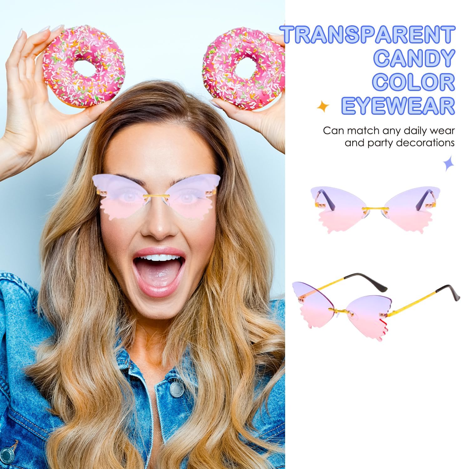 Fun Sunglasses - 9 Pcs Irregular Party Sunglasses Pack Heart Butterfly Cloud Rimless Mushroom Star Shaped Disco Party Glasses for Adults Funny Photo Booth Props