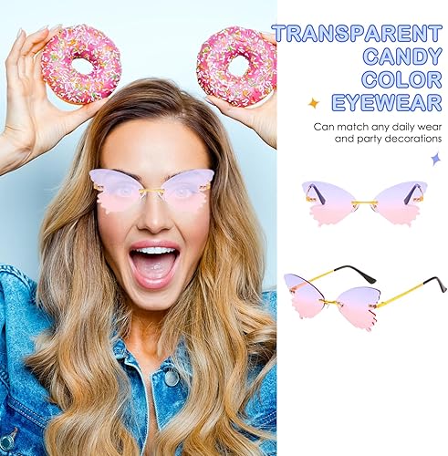 Miniatura 4 de Paquete de 9 gafas de sol irregulares divertidas, con forma de corazón, mariposa, nube, sin marco, hongos, estrellas en forma de estrella para