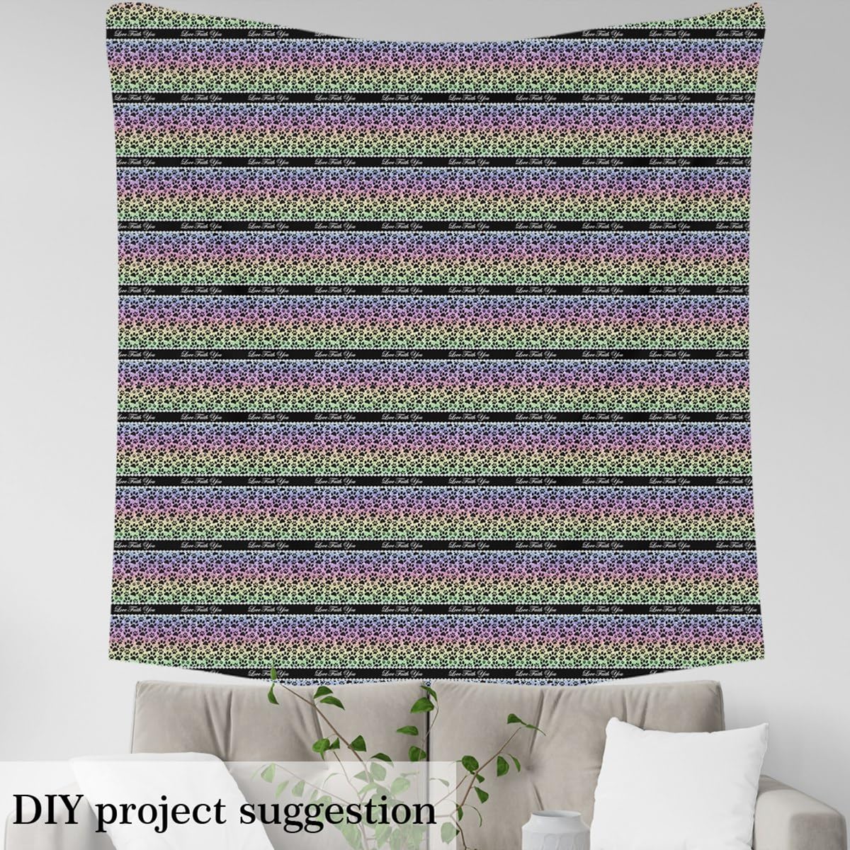 The Yard - Tessuto per tappezzeria con stampa arcobaleno glitterata con impronte di gatti, stampa a rombi al metro, stampa pastello, impermeabile, in tessuto per esterni (senza glitter), 276 x 150 cm