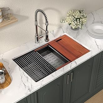 LORDEAR32 Undermount Kitchen Sink Workstation Black - 32 Inch Black Sink Ledge Workstation Gunmetal Black 16 Gauge Stainless Steel Single Bowl Under Counter Kitchen Sink with Accessories