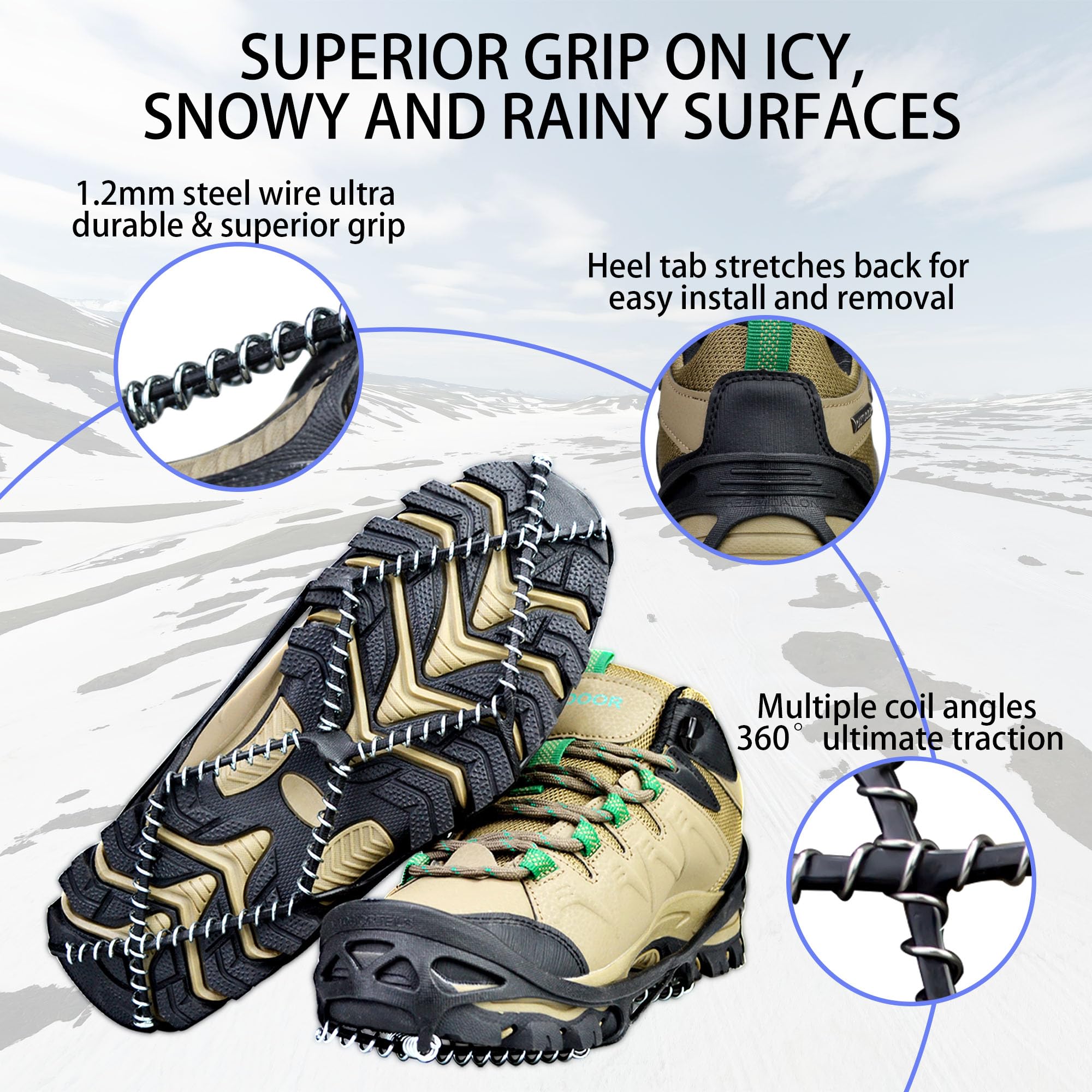 Walk Traction Cleats Ice Snow Grips Raki do butów i butów – antypoślizgowe przenośne elastyczne obuwie do biegania po śniegu i lodzie