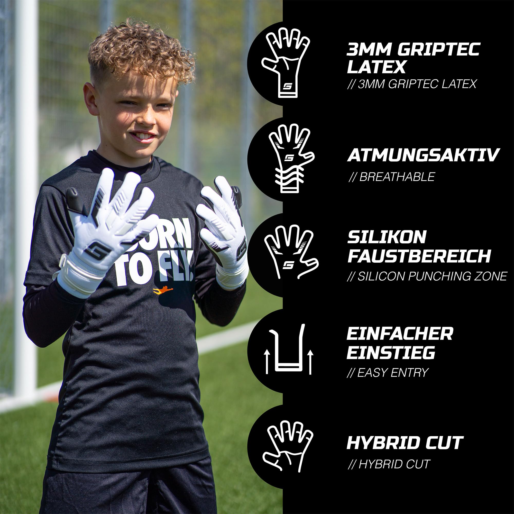 GRIPMODE Torwarthandschuhe Kinder Junior White 2.0 - Torhüter Handschuhe mit großer Fangfläche - Fußball Torwarthandschuhe mit 3 mm Griptec Latex für zusätzlichen Grip - Größe 4-6