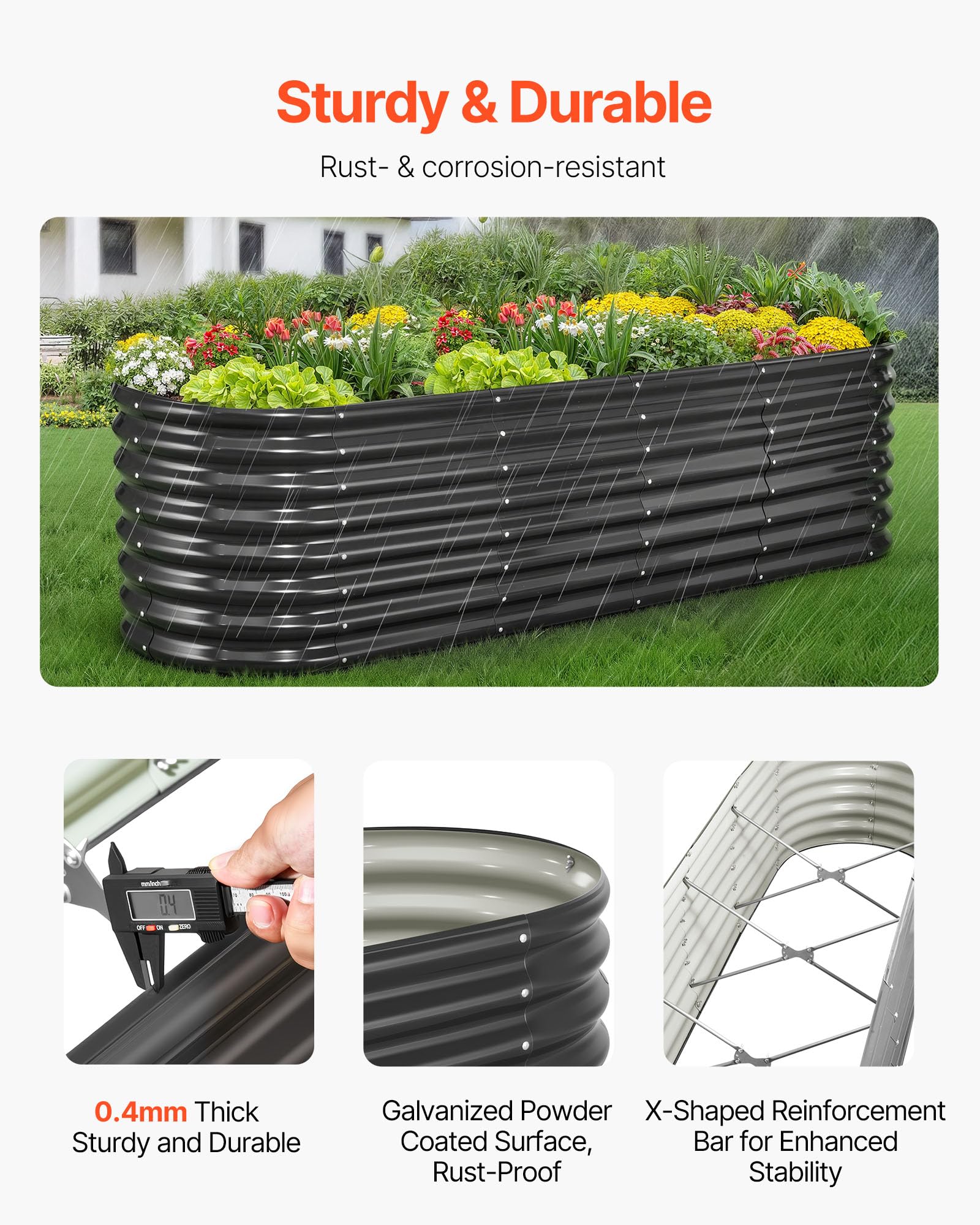 VEVOR Potager Surélevé Métal 240x60x60 cm Carré Potager Surélevé Galvanisé Lit de Jardin Ovale Bac de Jardinage Fond Ouvert pour Culture Légumes Fleurs Herbes Aromatiques Plantes Grasses, Gris Foncé