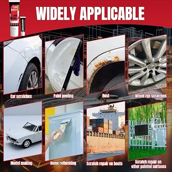 Auto Body Filler, Car Scratch Repair Kit, 100g Car Filler & 10g Hardener, Sandpaper, Scraper, Harden without Cracking, Quick-Drying Suit for Car, Boat, Metal, Fibreglass Paint Scratch Removal Repairs
