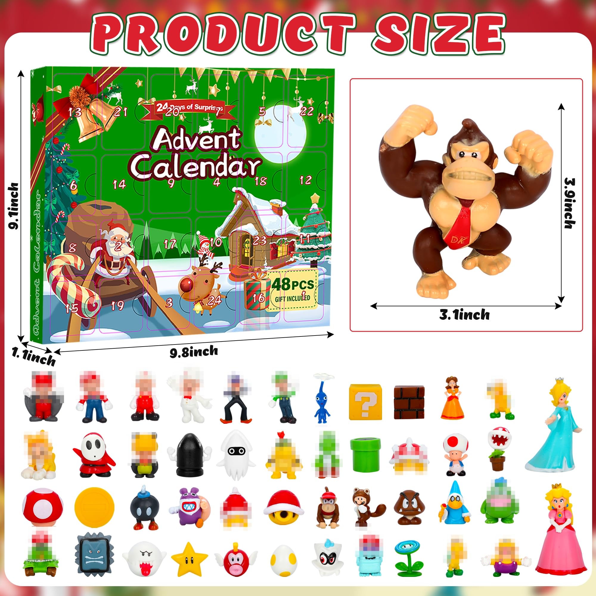 Calendrier de l'Avent 2026 à 48 pièces - Figurines d'action - Jouet - Calendrier de compte à rebours - Cadeau sûr - Ornements de vacances - Coffret cadeau pour enfants, collectionneurs, décorations de