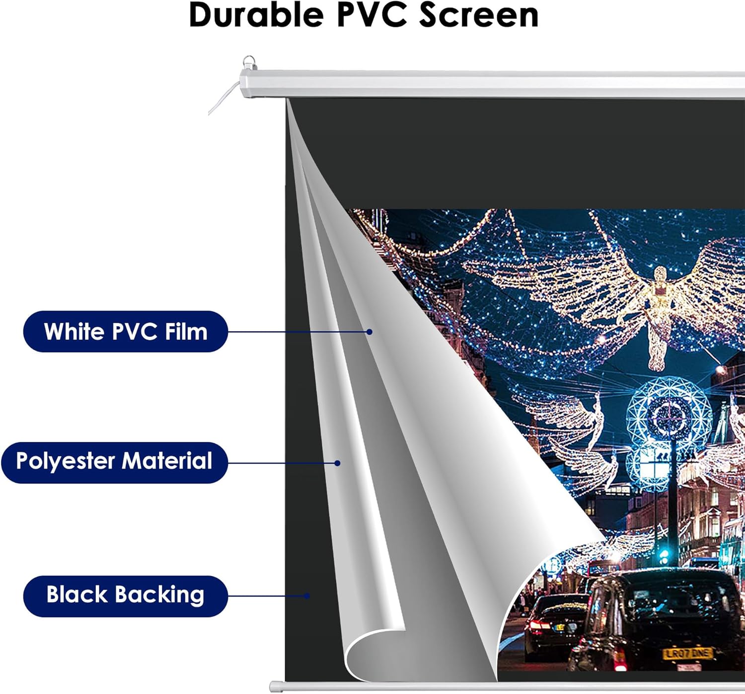 Yescom 92" Motorized Projection Screen with Remote Control 16:9 4K 3D HD Electric Projector Screen Wall Mounted Ceiling Indoor Outdoor Movie Night Theater Home Office Classroom Meeting White