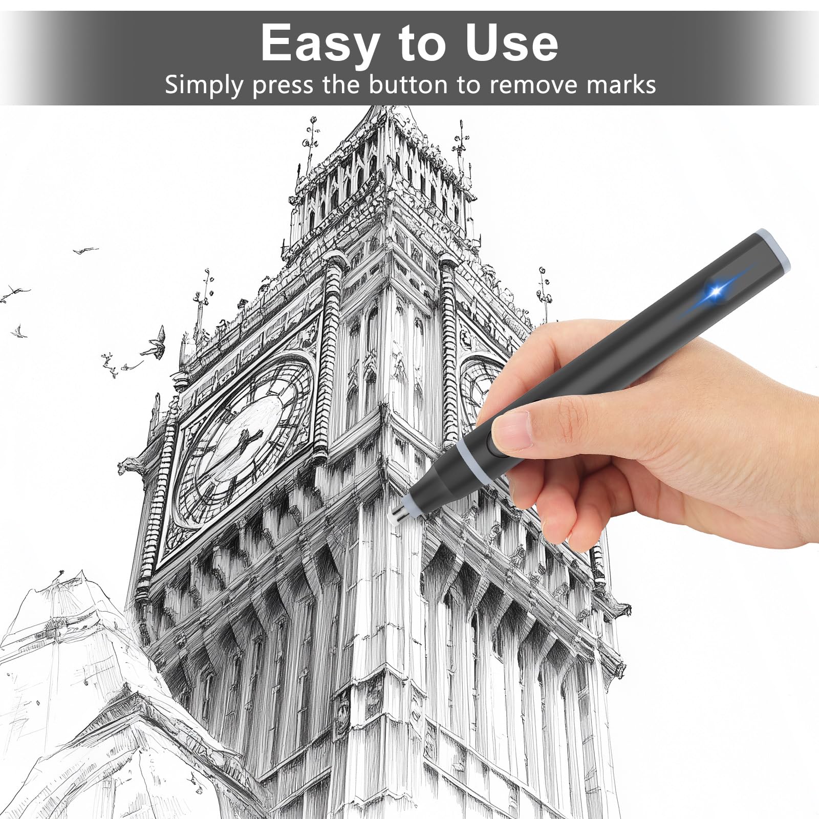 Cuteefun Electric Eraser, USB C Rechargeable Pencil Rubber with 220 Eraser Refills, 2 Sizes - Image 4