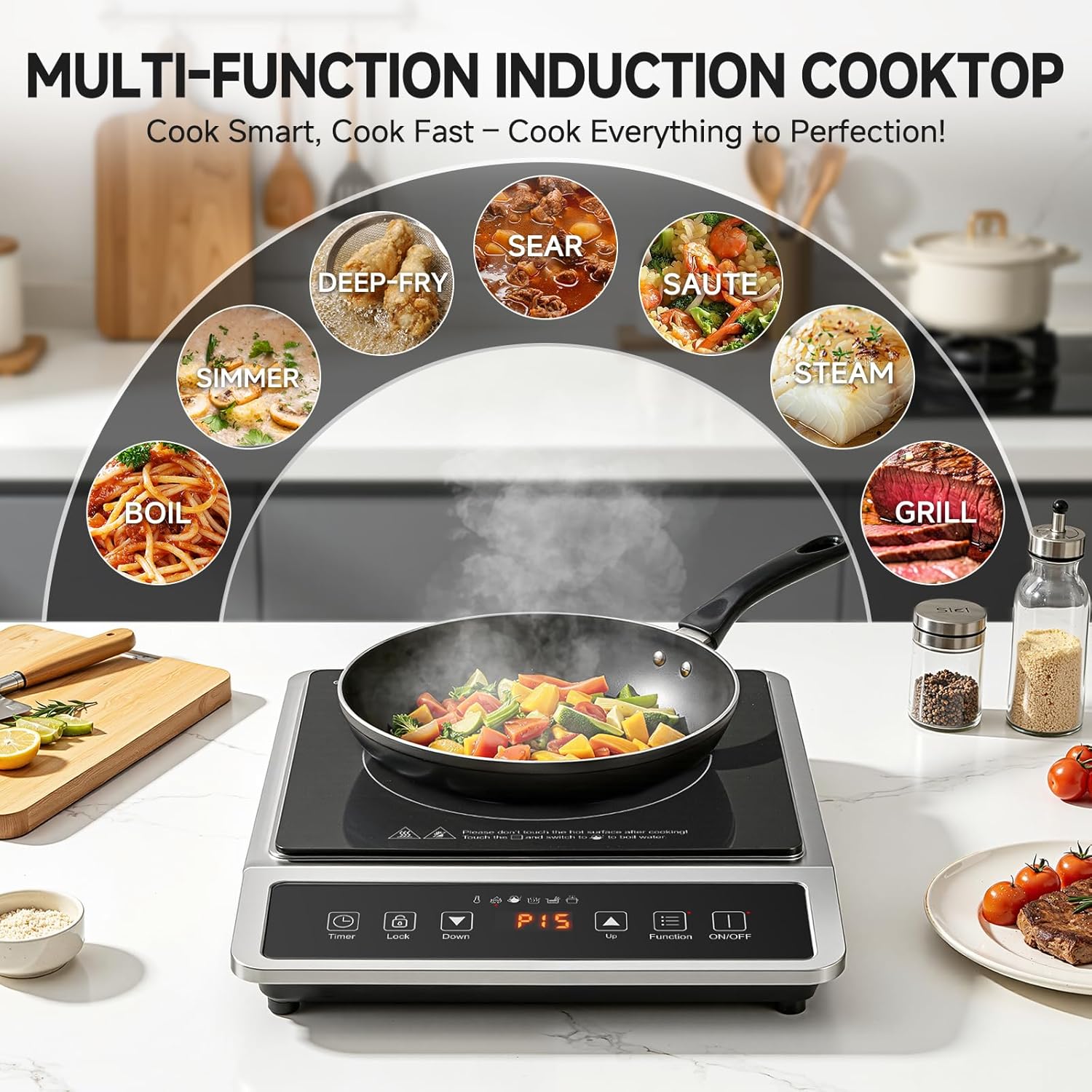 AMZCHEF 1800W Induction Cooktop Commercial: Large 8" Heating Coil Induction Burner with 20 Power & Temperature Levels, Induction Hot Plate with 4 Smart Functions, Induction Stove for Home & Commercial