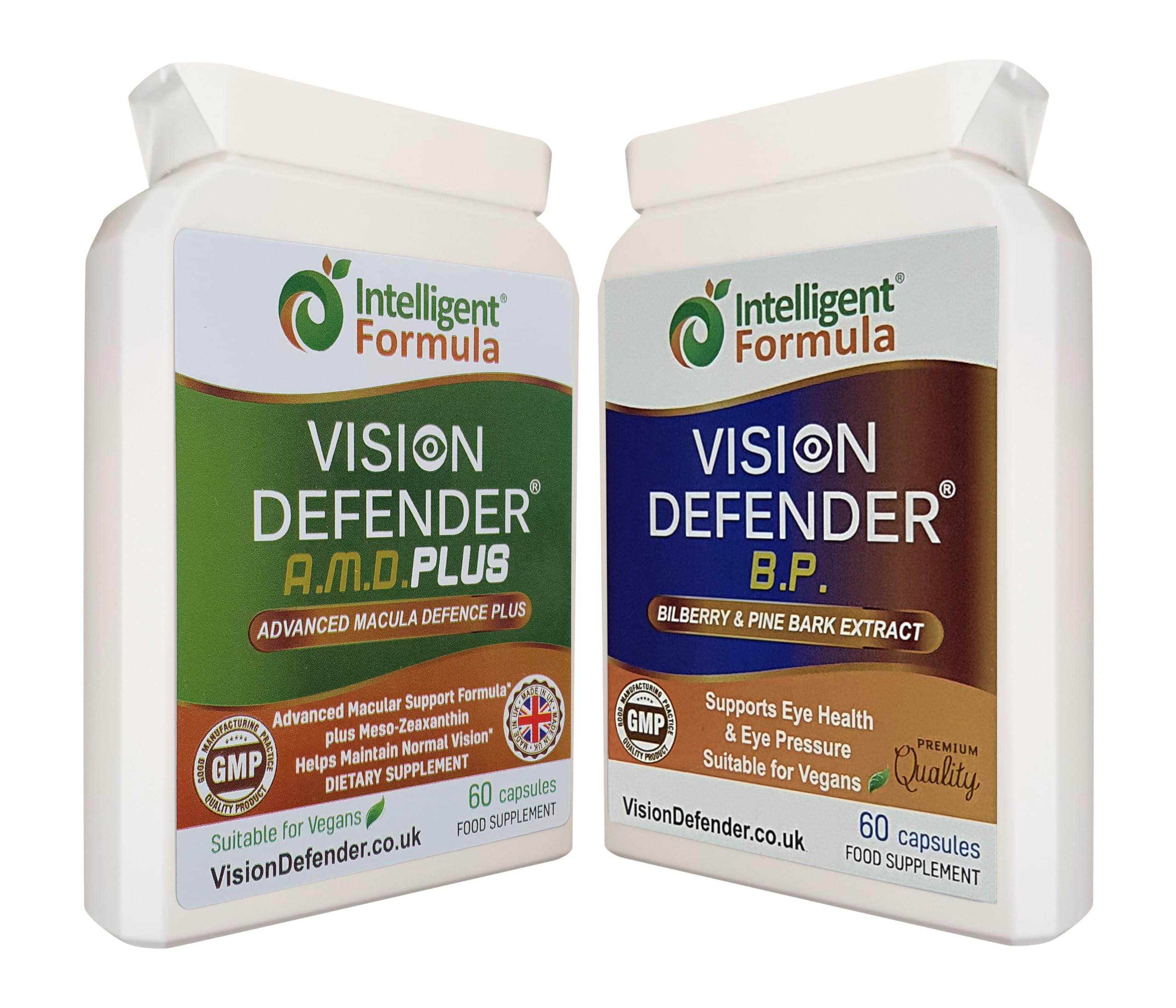 Vision Defender A.M.D. Plus & BP Eye Care Bundle – Advanced Eye Supplements with AREDS2 (Lutein, Zeaxanthin, Vitamin C & E, Copper, Zinc), Plus Meso-Zeaxanthin, Bilberry, Pine Bark. Made in UK