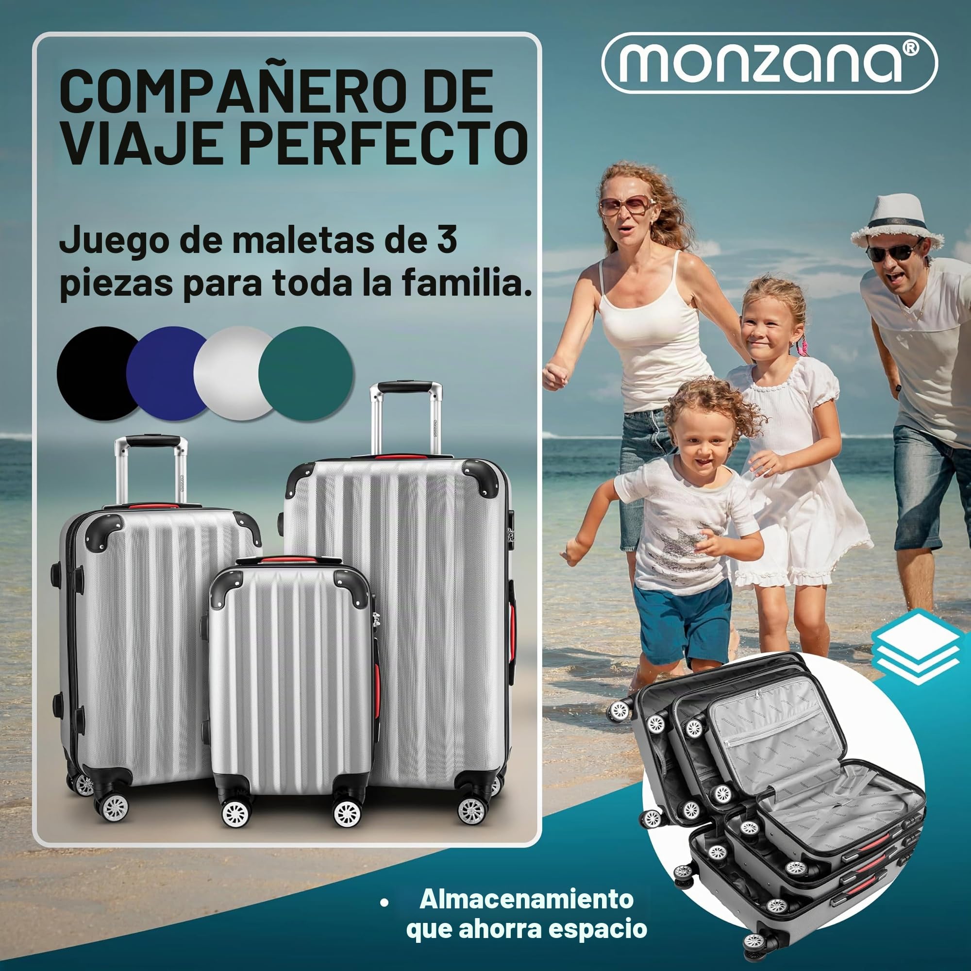 MONZANA® Juego de 3 Maletas Rígidas Incl. Accesorios Trolley Viaje M-L-XL Plata