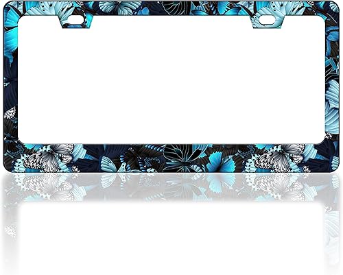 Miniatura 25 de Marco de matrícula de flores de cerezo con hermosas flores rosadas, divertido soporte de accesorio de automóvil de acero inoxidable para mujeres