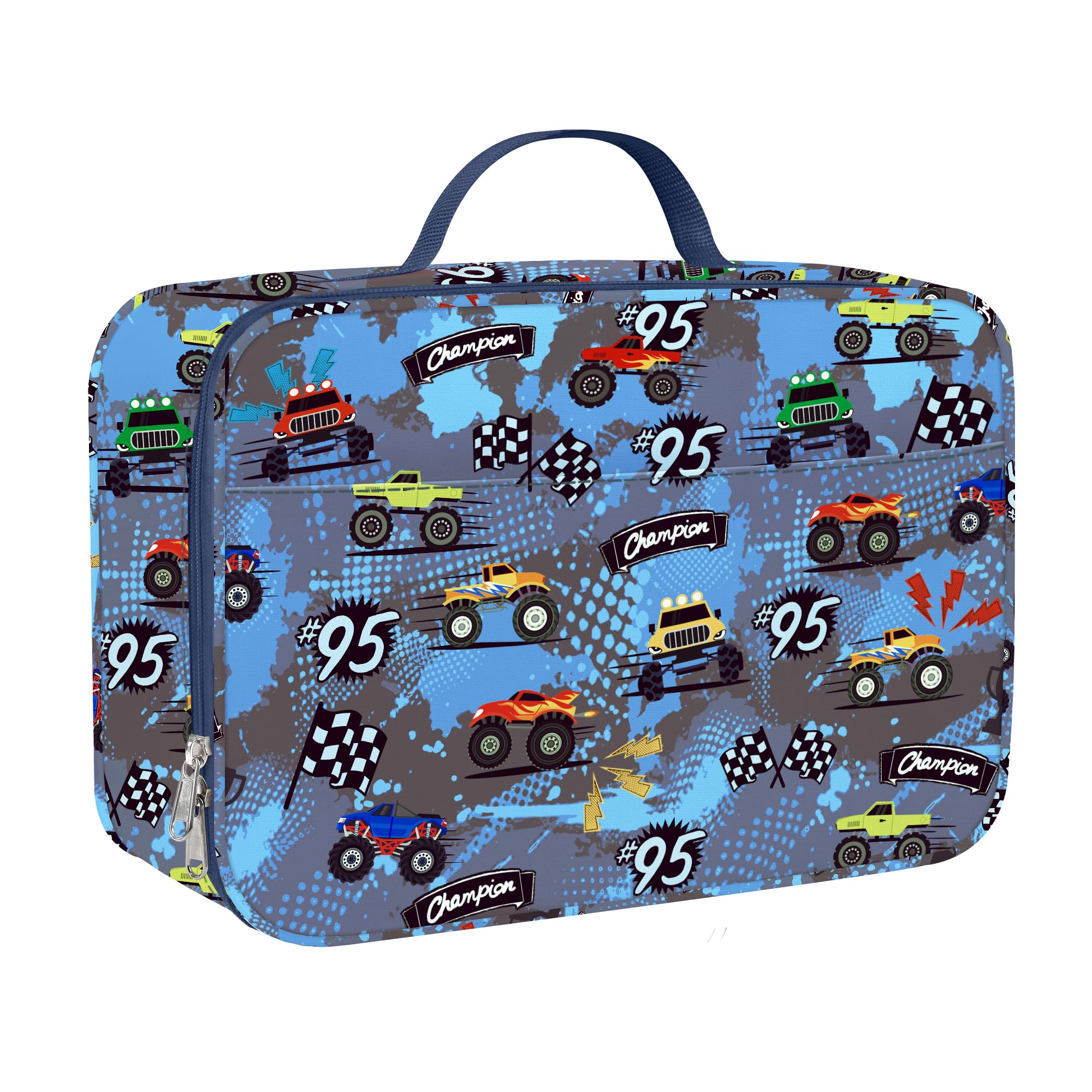 Clastyle Bolsa Termica Porta Alimentos Bebe Azul Coche de Carreras, Bolsa Almuerzo Infantil Bandera de Carreras Reutilizables, Bolsa Comida Niños para Viaje Picnic Guarderia