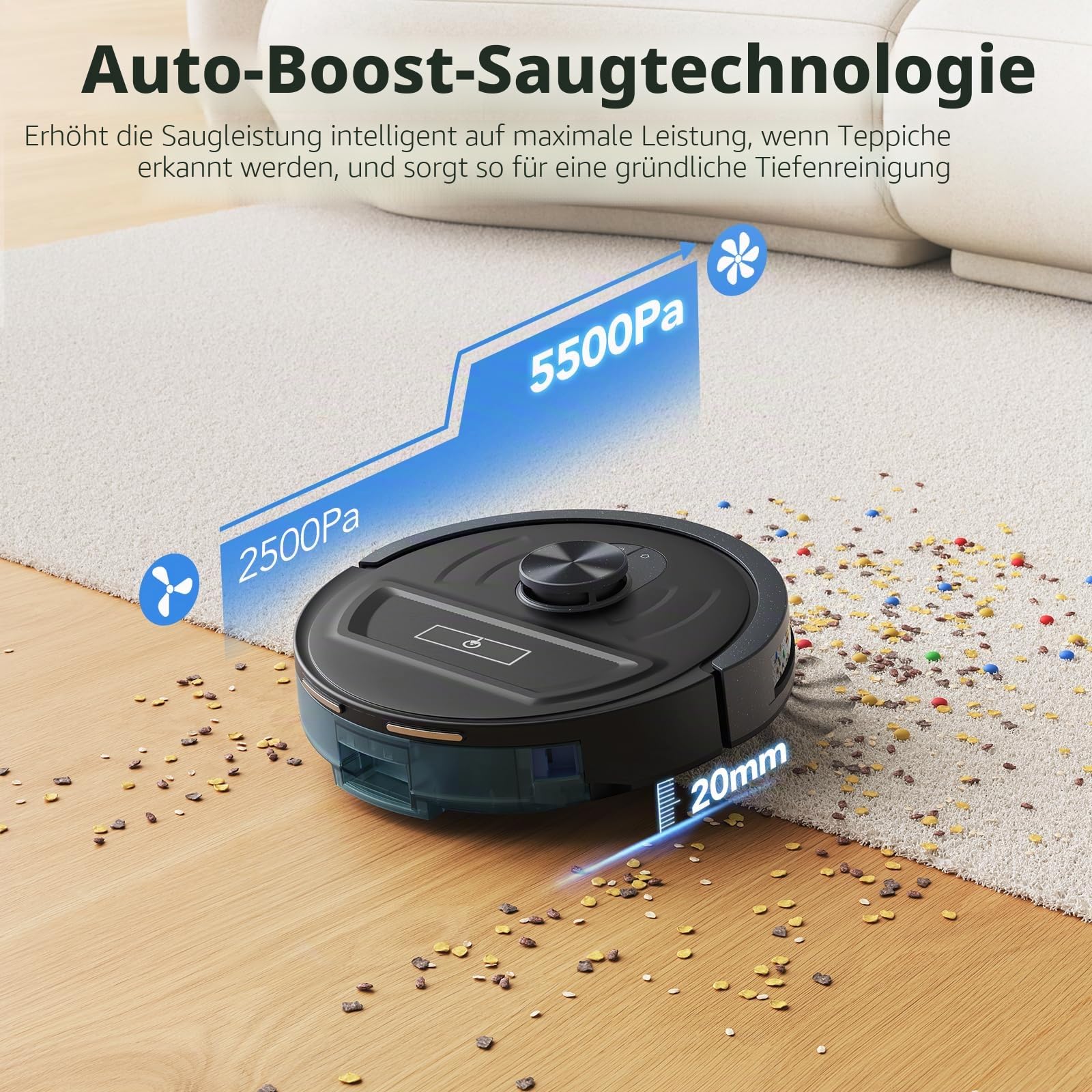 Lubluelu B20 Plus Saugroboter mit Wischfunktion, 5500Pa Starke Saugleistung Robot, präzise Kartierung mit LiDAR-Navigation