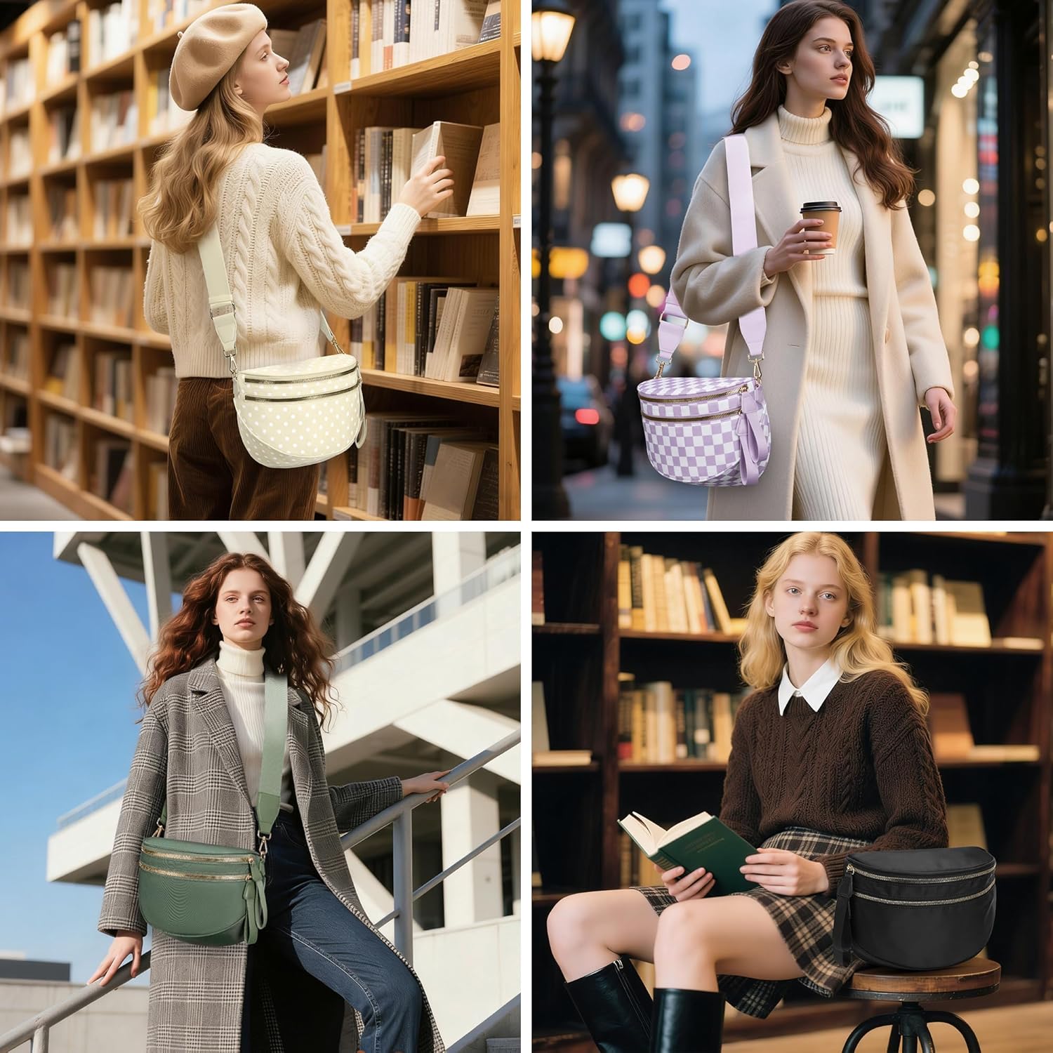 Crossbody bags for women,Checkered crossbody bag,Checkered Bum bag,Large Pockets Sling Casual Travel Outdoor (NeonRose) - Image 5