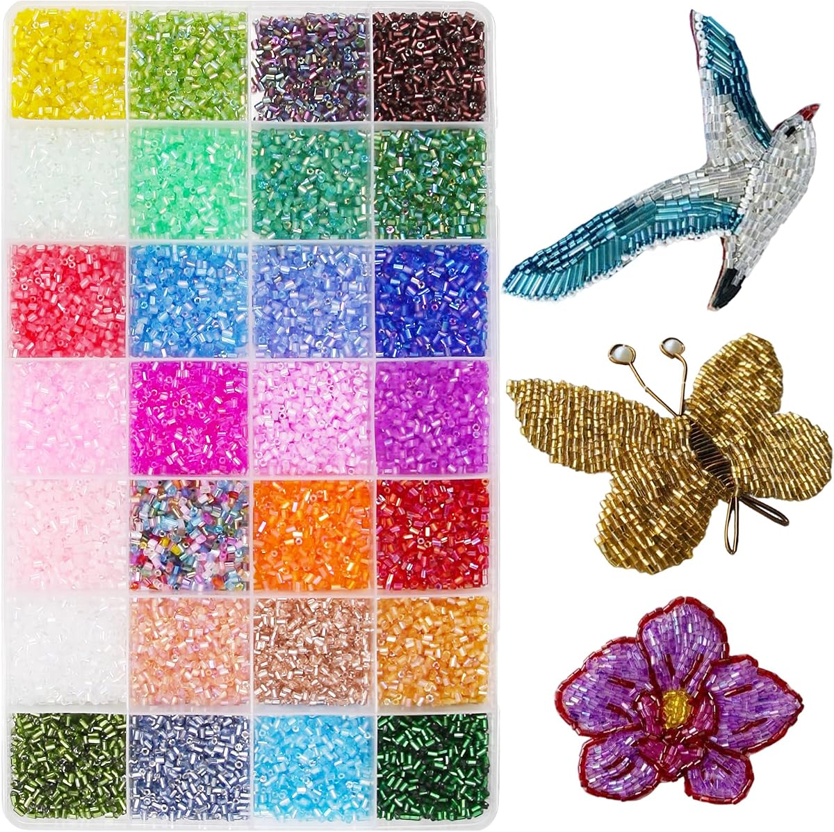 Cuentas de semilla de tubo para manualidades, cuentas de cristal para manualidades pequeñas de 0.118 in con decoración de bordado para hacer joyas (28 colores, 16800 unidades)