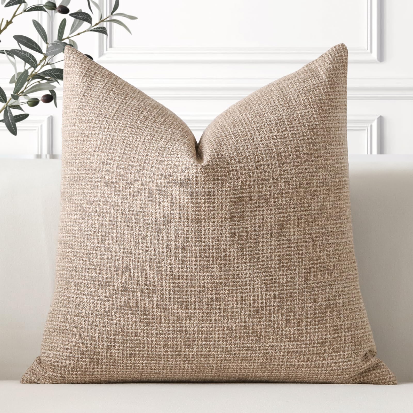 Artscope Linen Cushion Covers Set of 1 Decorative Square Pillowcase Pillow Cover 22x22 Inch for Home Decor Sofa Bedroom Car 55x55cm Light Coffee โ image 1