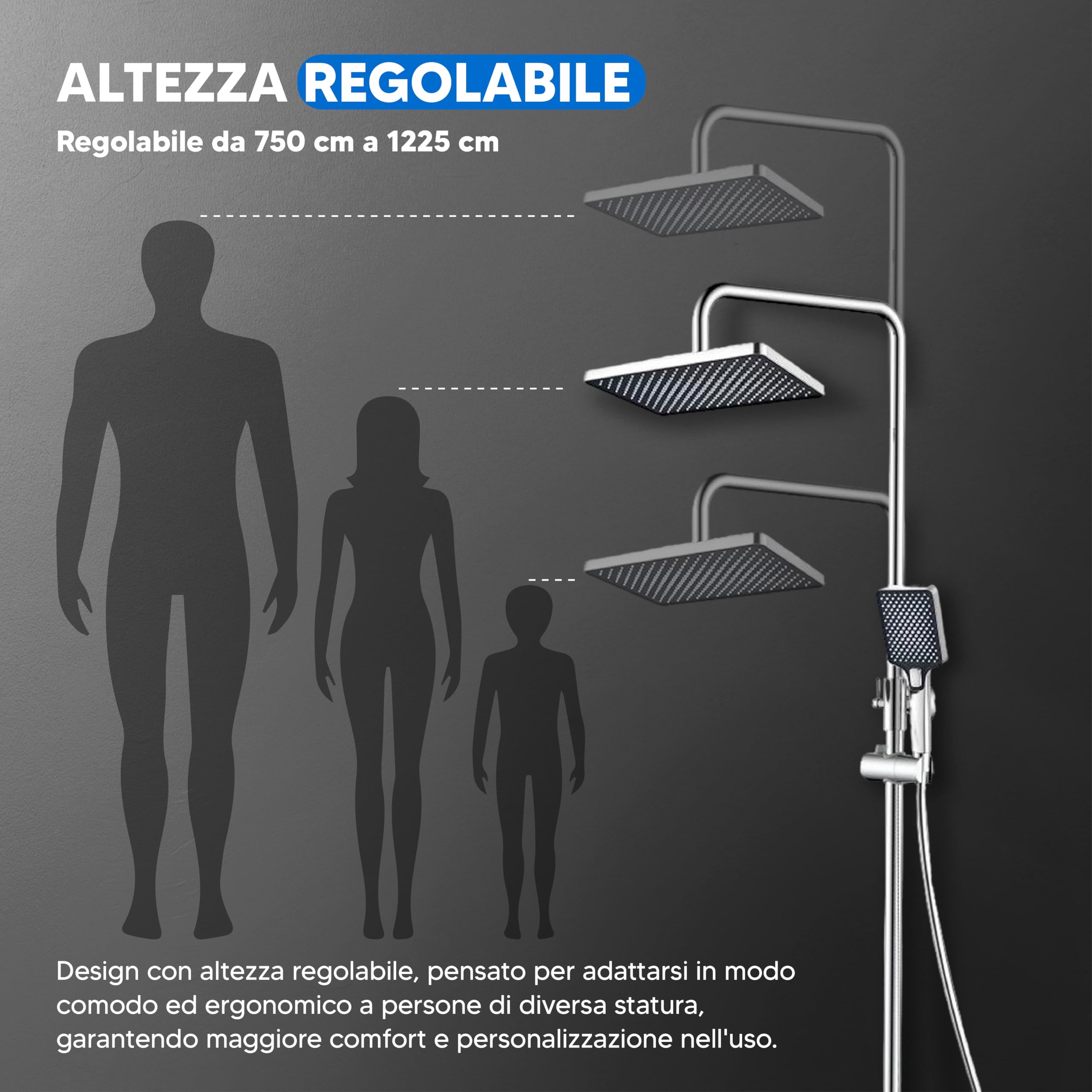 INEX EUROPA Colonna Doccia Termostatica Cromo Lucido 2 Modalità – Doccetta a Mano e Soffione Quadrato – Sistema Doccia Termostatico con Valvola di Sicurezza e Garanzia di 10 Anni