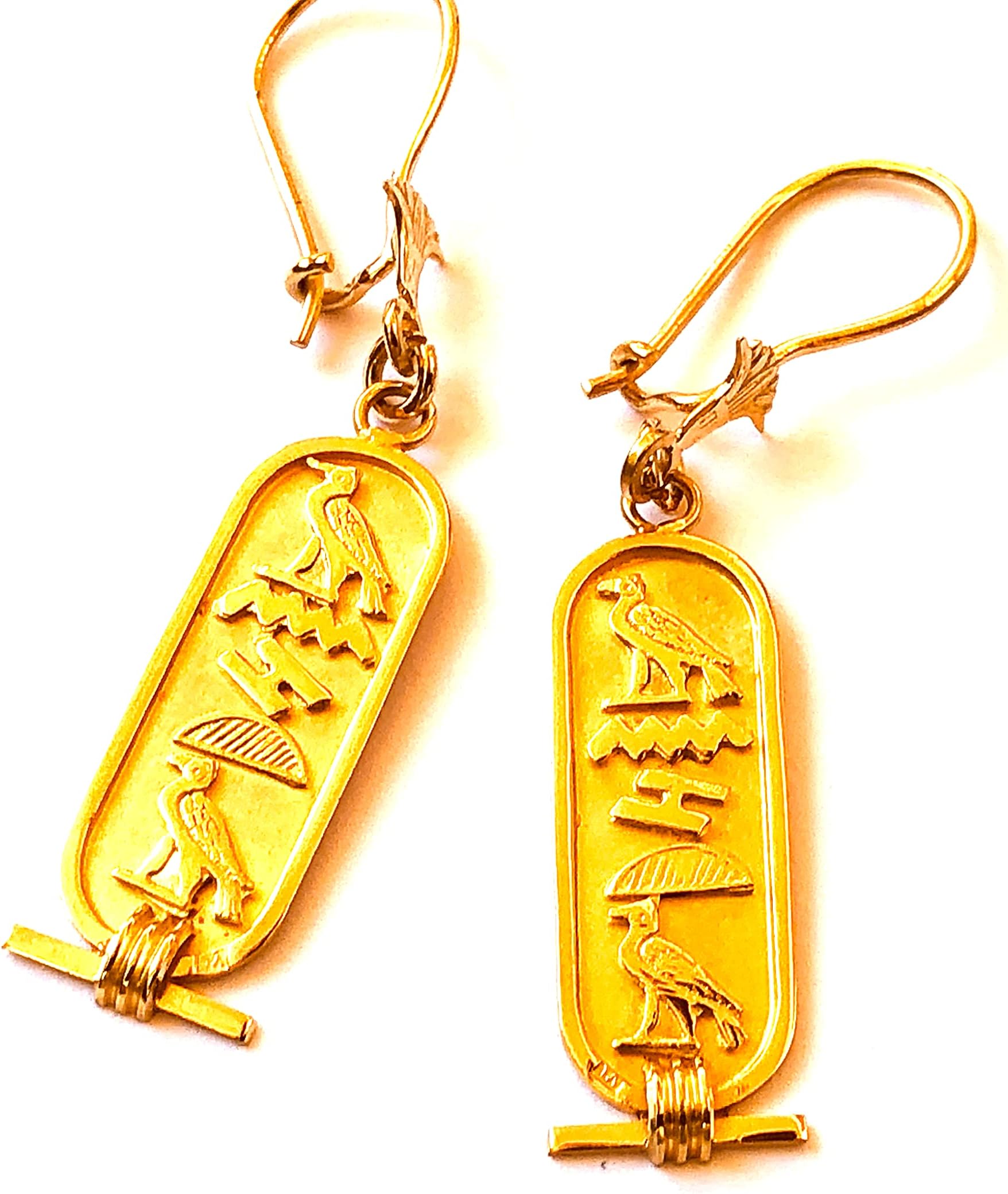 Egyptian Personalized 18k Solid Gold Cartouche Earrings With Lotus- In Hieroglyphics or Arabic Or English - Made By AYALZ - Up to (5 Characters)