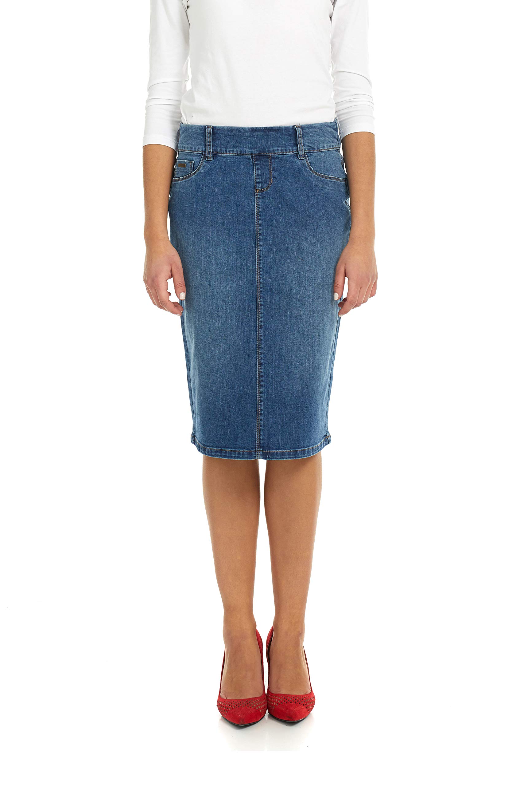 ESTEEZStraight Knee Length Stretch Denim Jean Skirt for Women Size 0-24 Plus Size - Boston