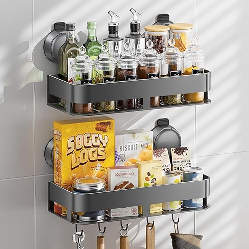 Miniatura 9 de BREIS Organizador de especias con ventosa, estante de especias montado en la pared para cocina, organizador de condimentos colgante, soporte para