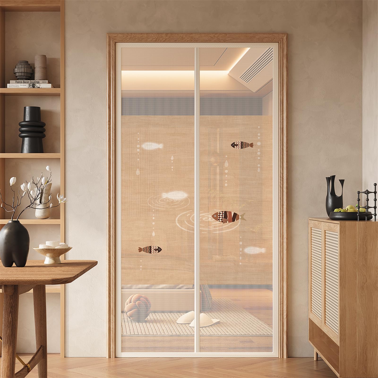 Moustiquaire porte magnétique poisson rayé 3D 80x220cm pour balcon