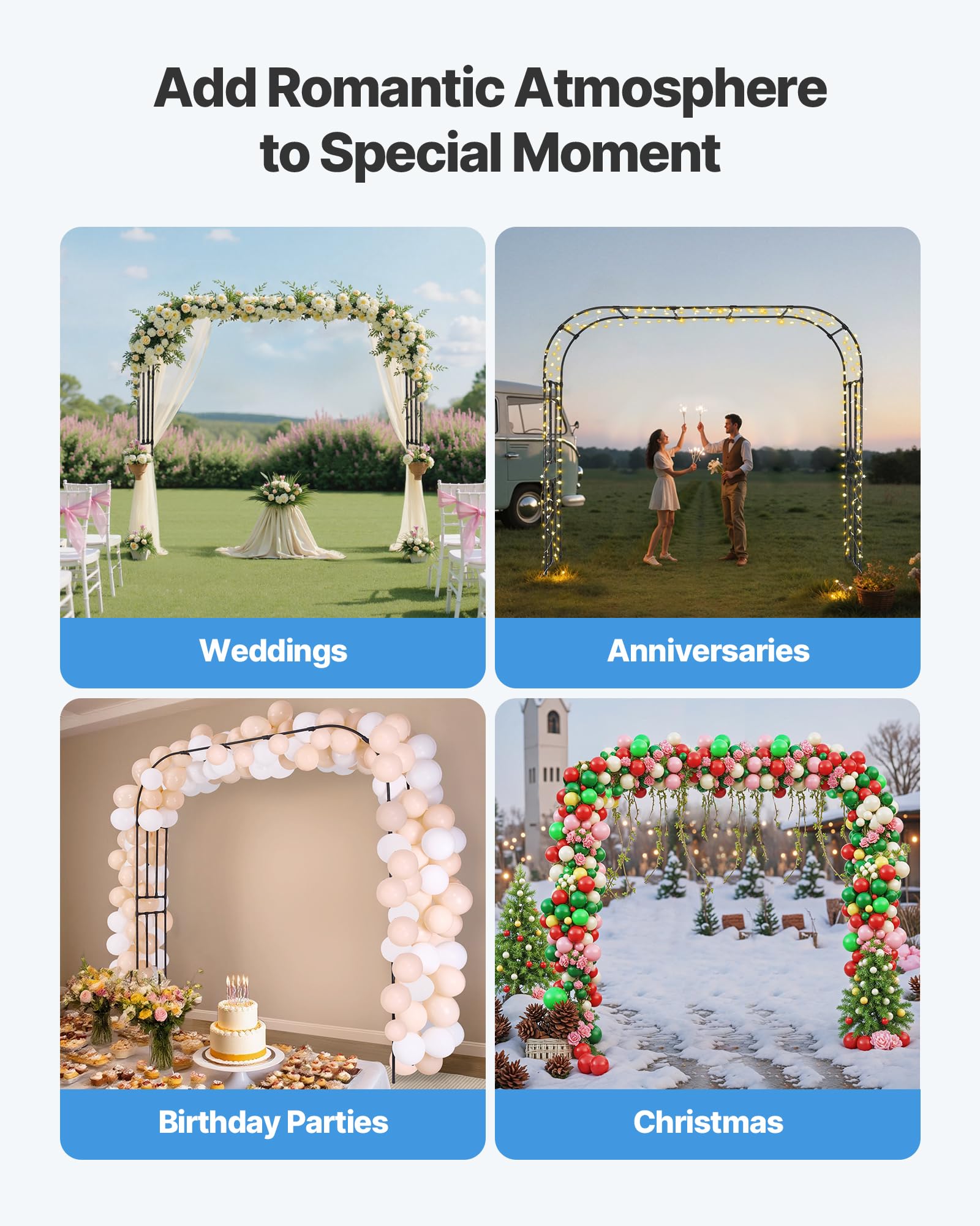 VEVOR Arco de Metal para Rosas 240 x 250 x 40 cm Arco para Rosas Trepadoras con Tubos de Acero Galvanizado Resistente para Exteriores Decorativo para Plantas Trepadoras para Jardín, Boda, Negro