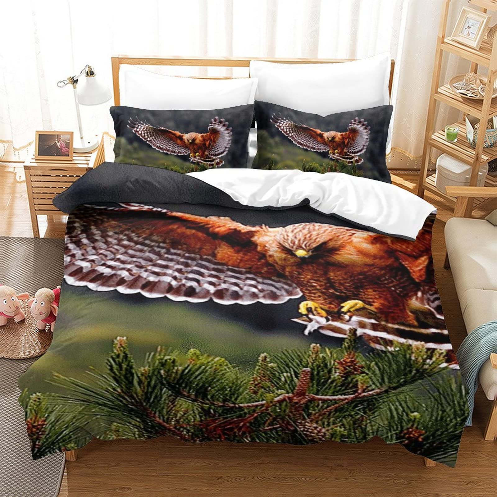 Housse de couette animal oiseau 135x200 cm avec sa taie d'oreiller pour lit simple