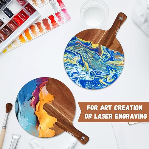 Miniatura 7 de Uiifan Paquete de 15 tablas de cortar de madera de acacia con mango grueso y redondo, tablas de cortar de acacia de 3 tamaños para servir queso,