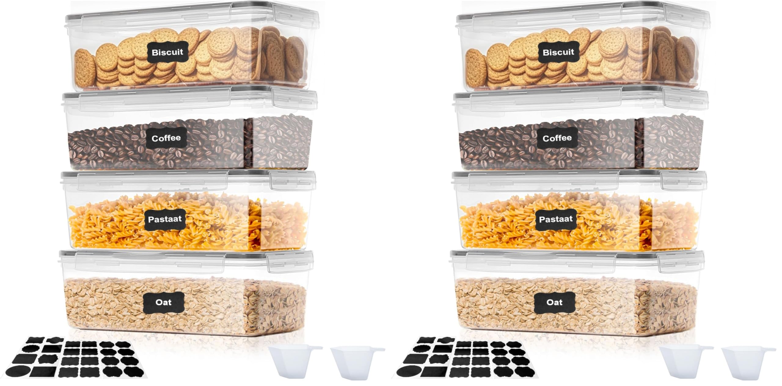Cozary 3.2L Boite Hermetique Alimentaire, 4 Boîtes Alimentaires en Plastique Sans BPA avec Couvercles, Boite de Rangement Cuisine Avec Étiquette Et Cuillère De Mesure, pour Céréales, Pâtes,Riz