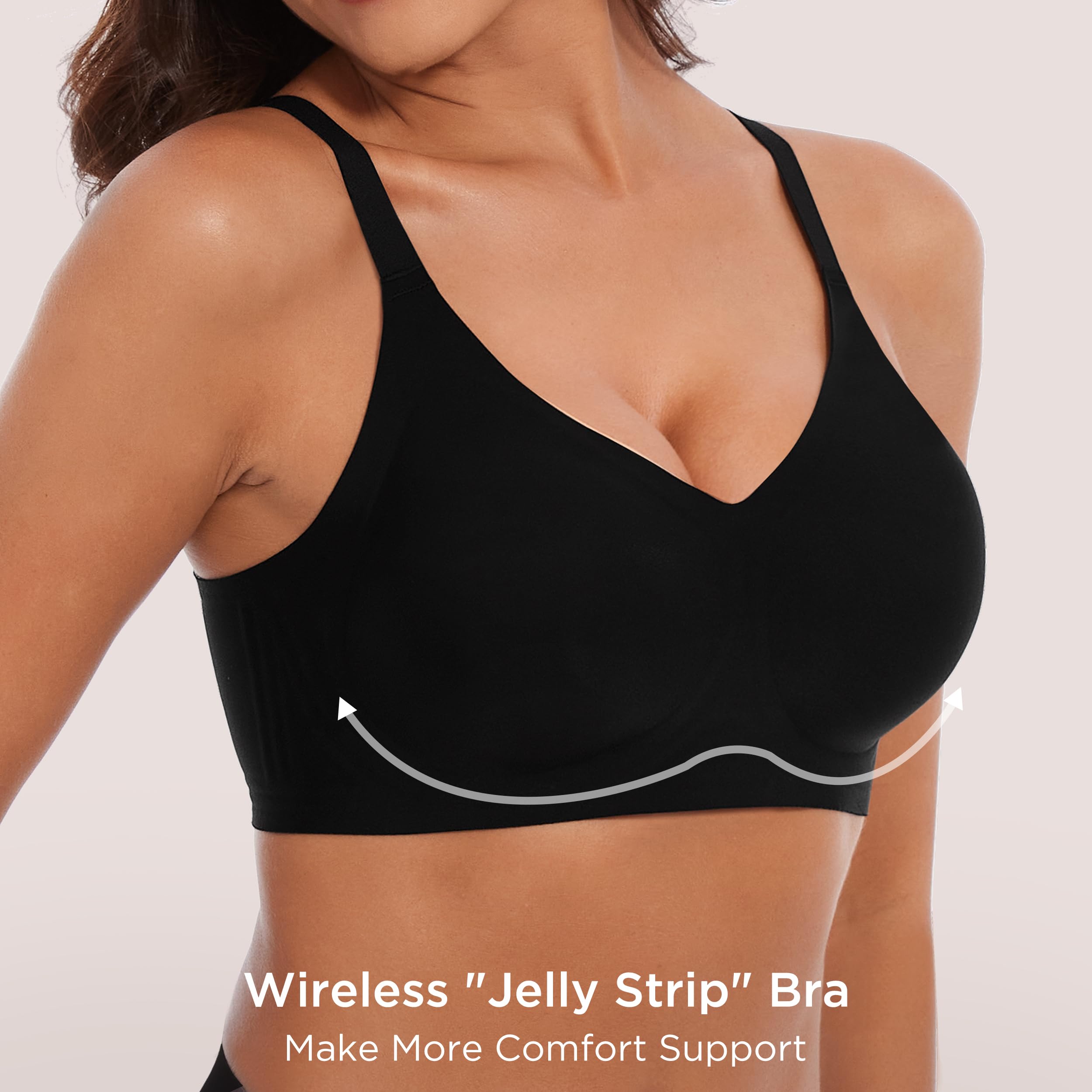 HBselect Reggiseno Senza Ferretto V Collo Morbido e Traspirante Comfy | Seamless Push Up Imbottito Morbido Bra Senza Cuciture con Jelly Strip T-Shirt Bralette con Estensione