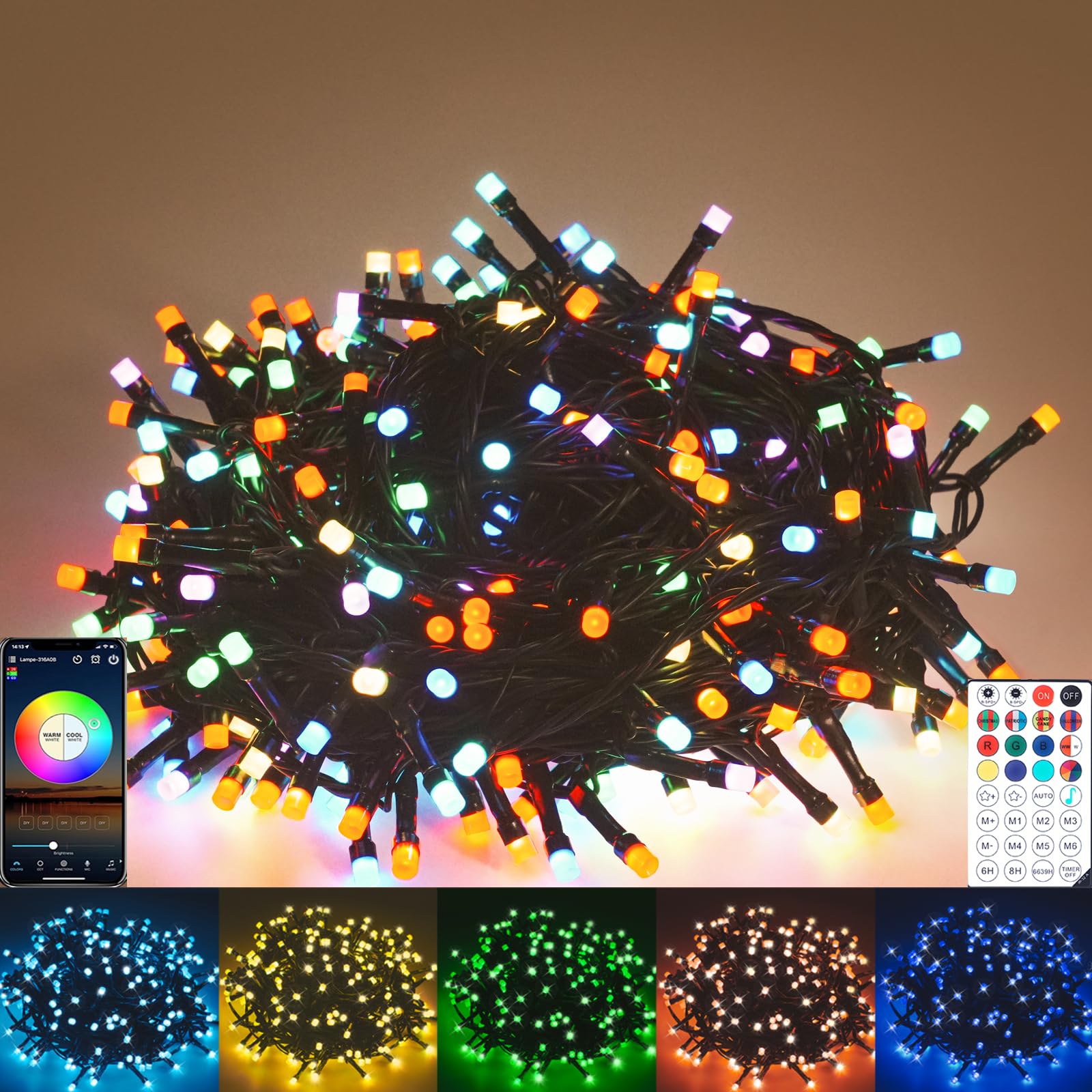 Gresonic 30M 300 LED Lichterkette RGB Außen Strom, 12 Modi, Timer, APP-Steuerung mit Memory Funktion, IP44 Wasserdicht für Herbst Garten Halloween Gruselige Party Dekorationen aussen Innen