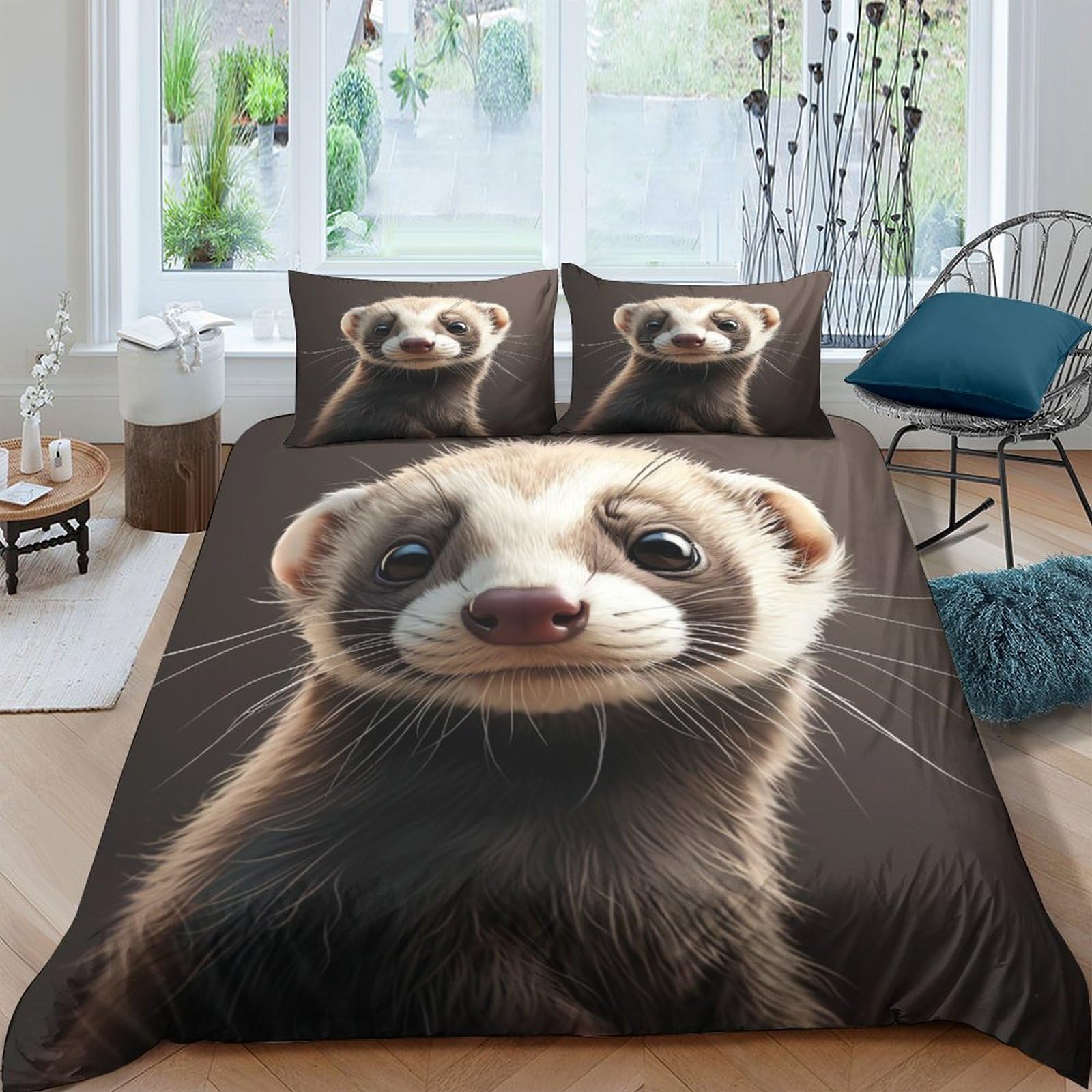 BARDYS Ferret 3D Print Cute Animals for Teens And Adults Duvet Cover Comforter Covers Quilt Cover Bedding Set with Zipper Closure with Pillow Cases Soft Microfiber 3 Pieces Double（200x200cm）