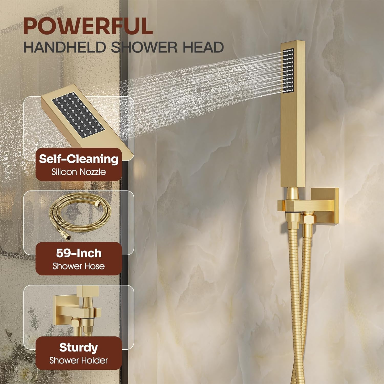 Ceiling Mount Shower Faucet Set, Gold Shower System with 10-Inch Rain Showerhead and Handheld Spray Combo, High-Pressure Showerheads Set with Valve and Trim Kit, Brushed Gold