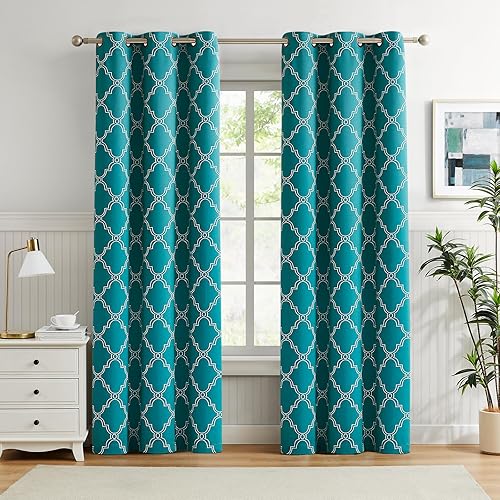Miniatura 12 de Melodieux Cortinas Opacas Completas con Estampado Marroquí de 84 Pulgadas de Largo para Dormitorio y Sala de Estar, Aislamiento Térmico Reductor de