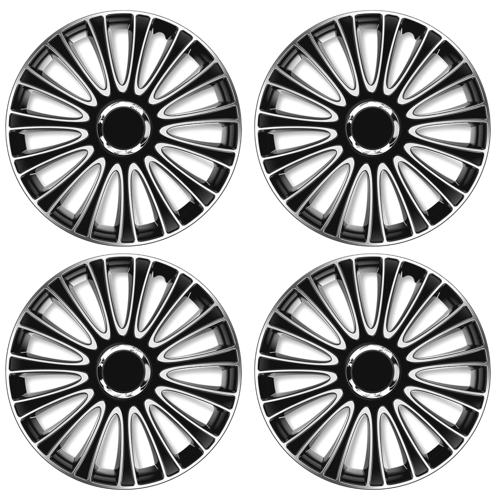 Copricerchi di alta qualità, 15 pollici, in nero e argento opaco, con anello cromato lucido, set da 4 copricerchi per cerchioni in acciaio, copricerchi per una protezione ottimale (opaco/argento opaco
